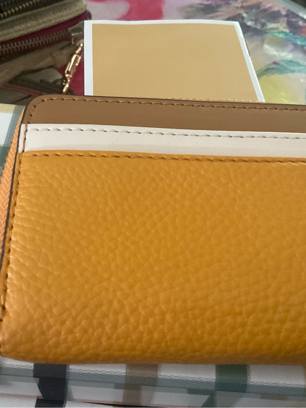 Michael Kors Mustard Yellow Zip Card Holder with Gold Hardware - Picture 4 of 7